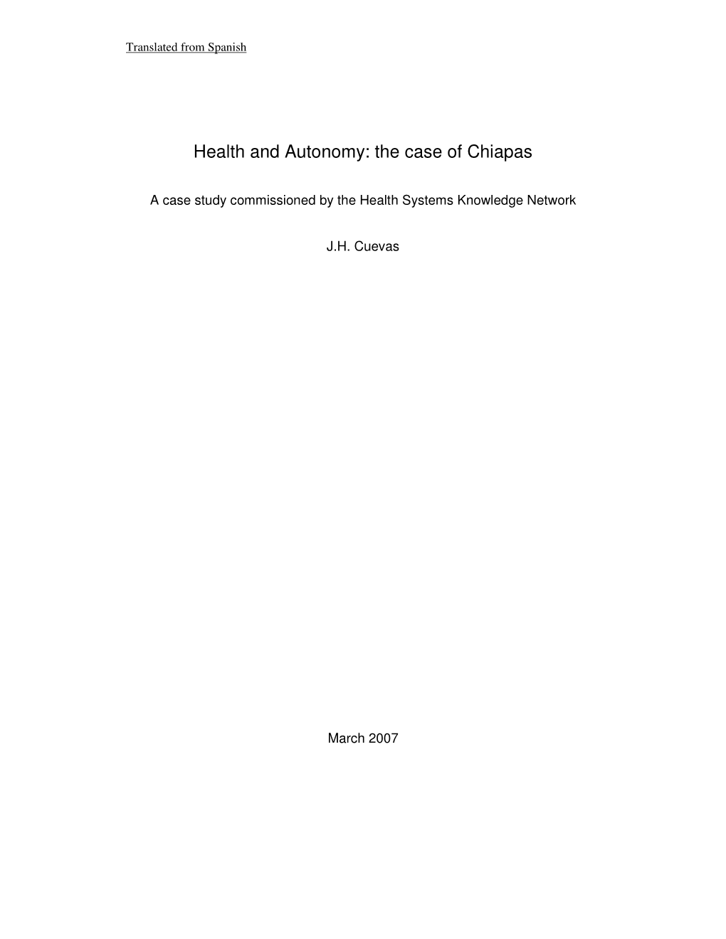 Health and Autonomy: the Case of Chiapas