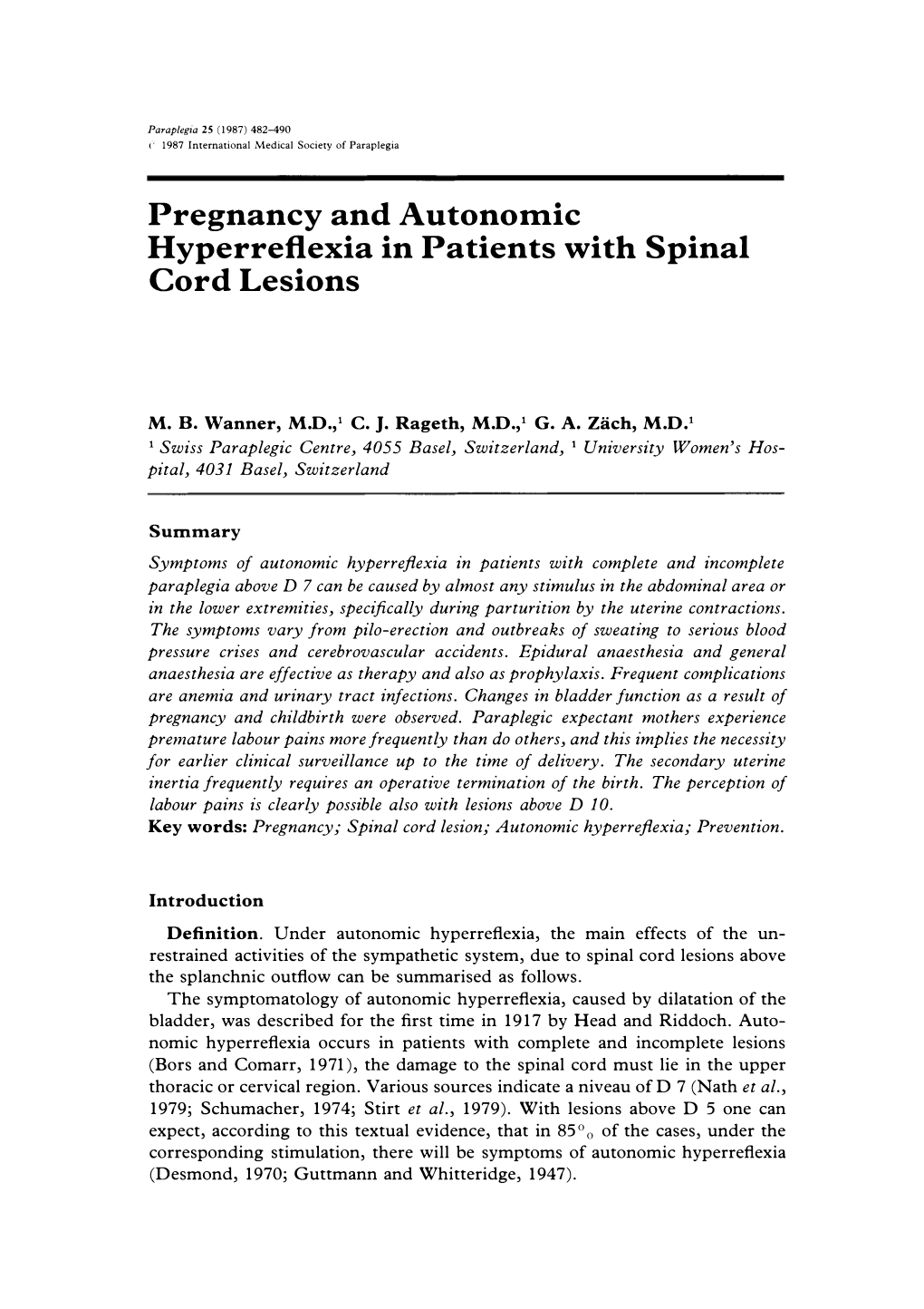 Pregnancy and Autonomic Hyperreflexia in Patients with Spinal