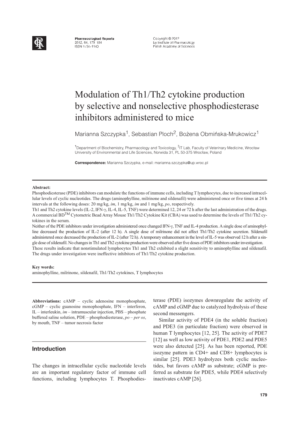 Modulation of Th1/Th2 Cytokine Production by Selective And