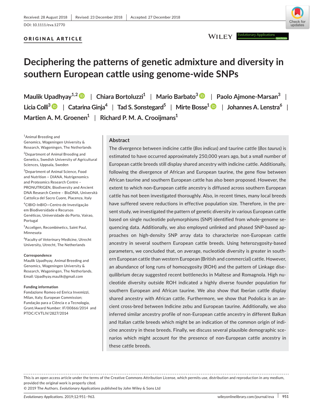 Deciphering the Patterns of Genetic Admixture and Diversity in Southern European Cattle Using Genome‐Wide Snps