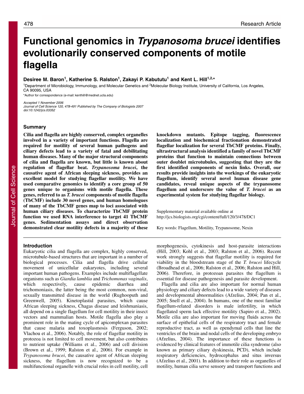 Functional Genomics in Trypanosoma Brucei Identifies Evolutionarily Conserved Components of Motile Flagella