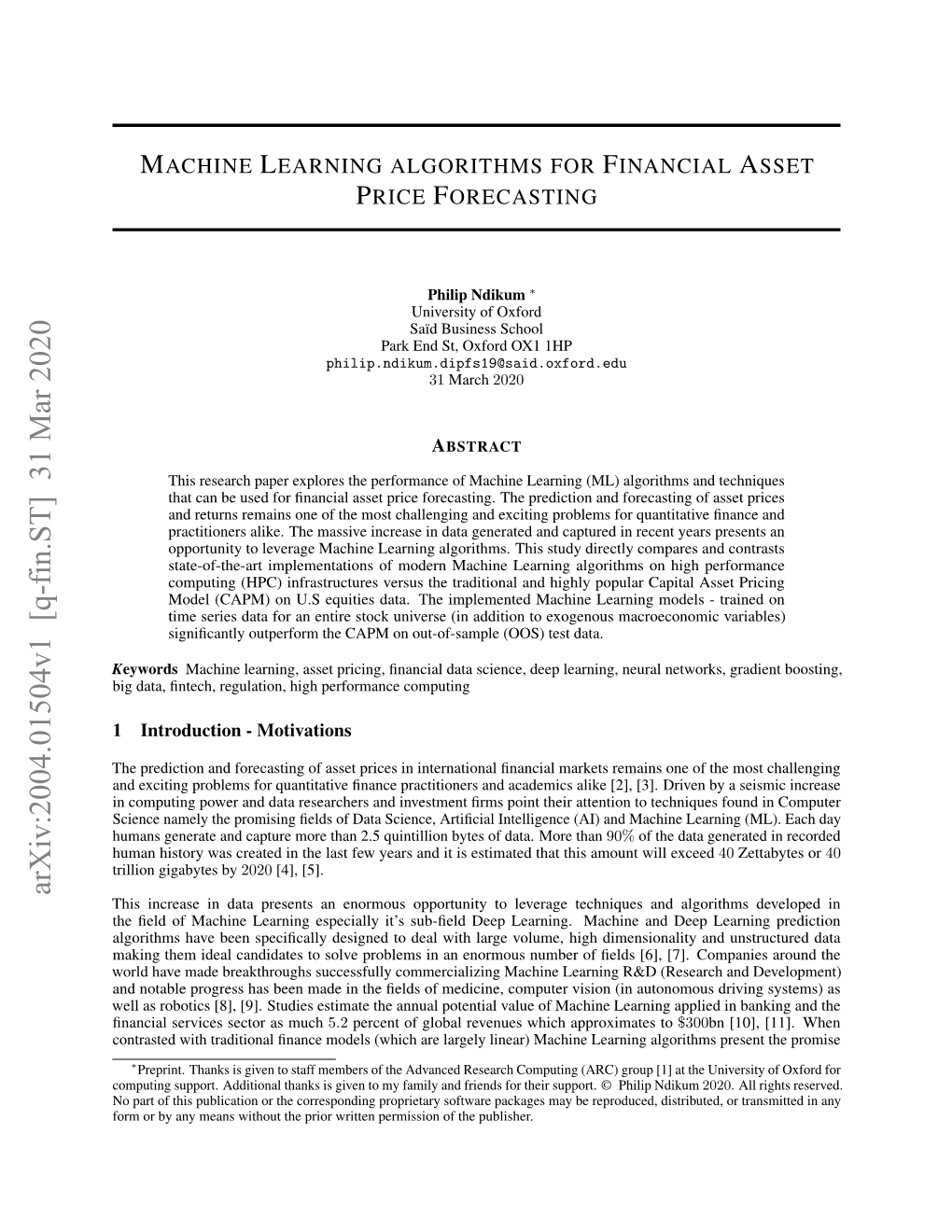 Machine Learning Algorithms for Financial Asset Price Forecasting