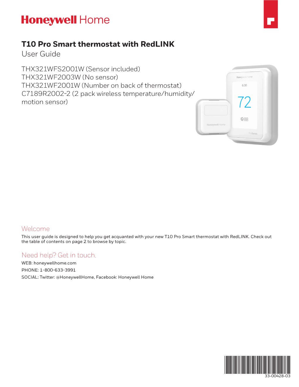 33-00428-03 TABLE of CONTENTS Thermostat Features