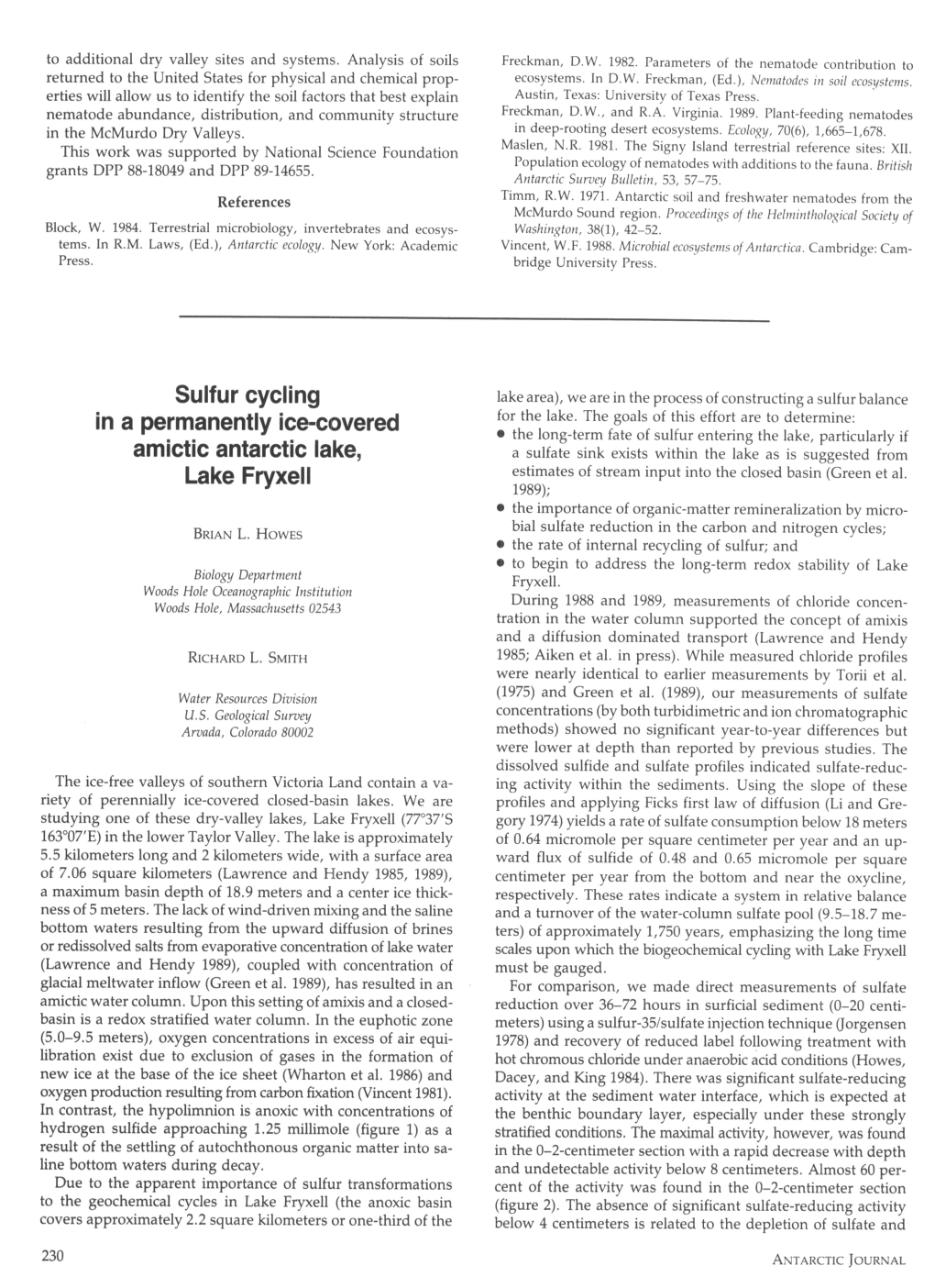 Sulfur Cycling in a Permanently Ice-Covered Amictic Antarctic Lake