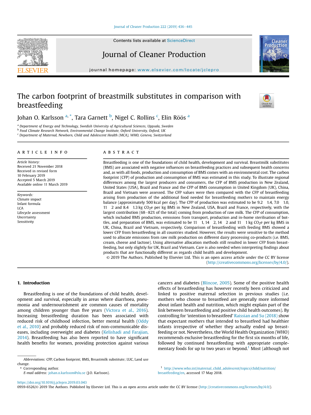 The Carbon Footprint of Breastmilk Substitutes in Comparison with Breastfeeding