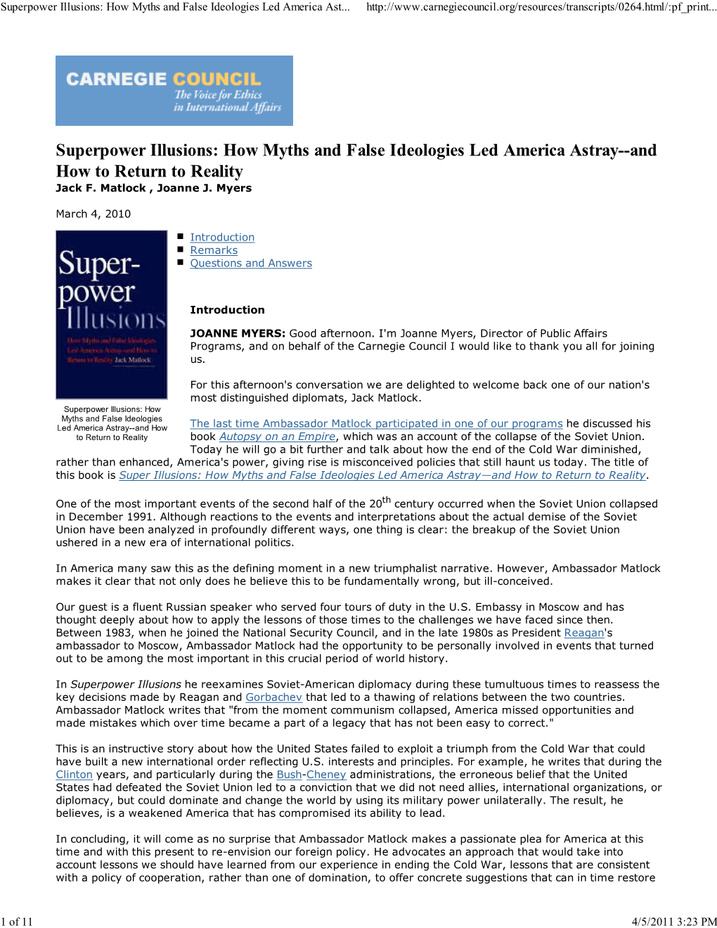 Superpower Illusions: How Myths and False Ideologies Led America Ast