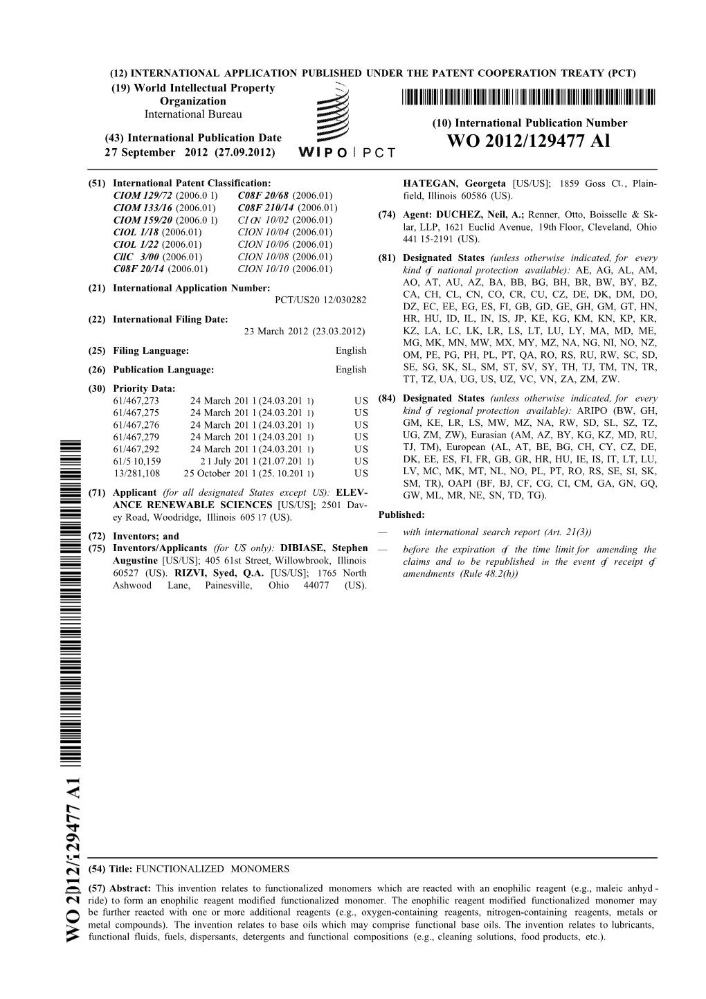 WO 2012/129477 Al 27 September 2012 (27.09.2012) P O P C T