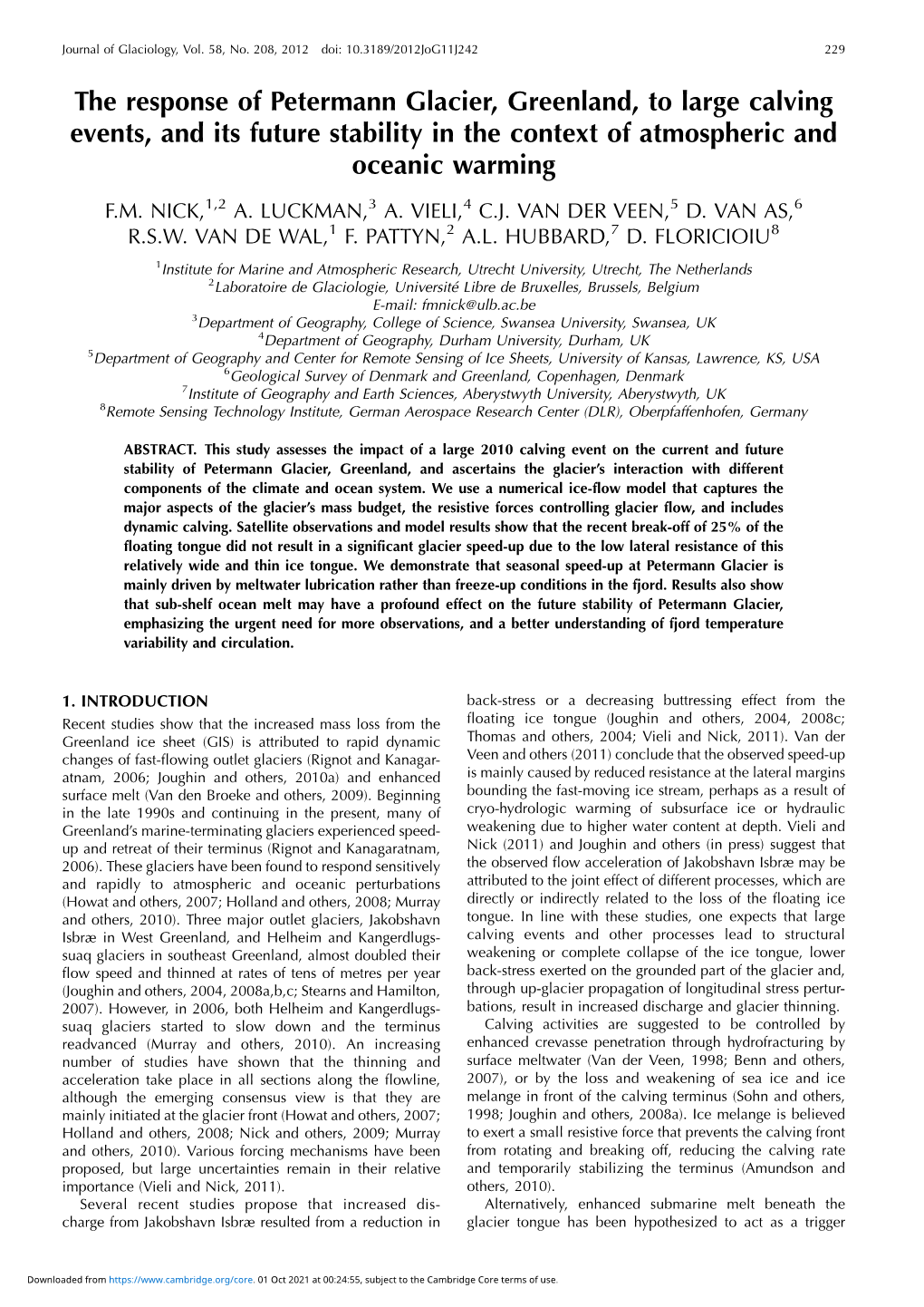 The Response of Petermann Glacier, Greenland, to Large Calving Events, and Its Future Stability in the Context of Atmospheric and Oceanic Warming