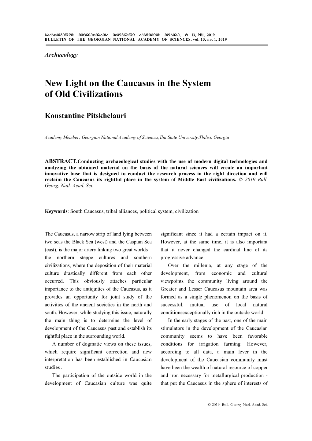 New Light on the Caucasus in the System of Old Civilizations