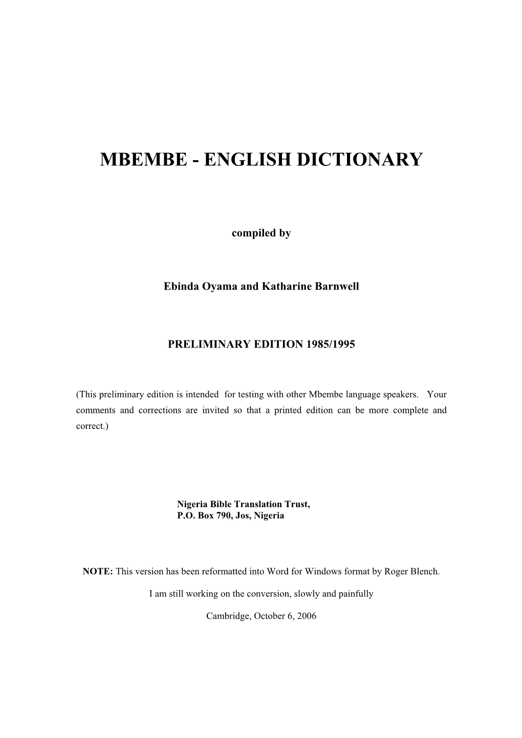 Mbembe - English Dictionary