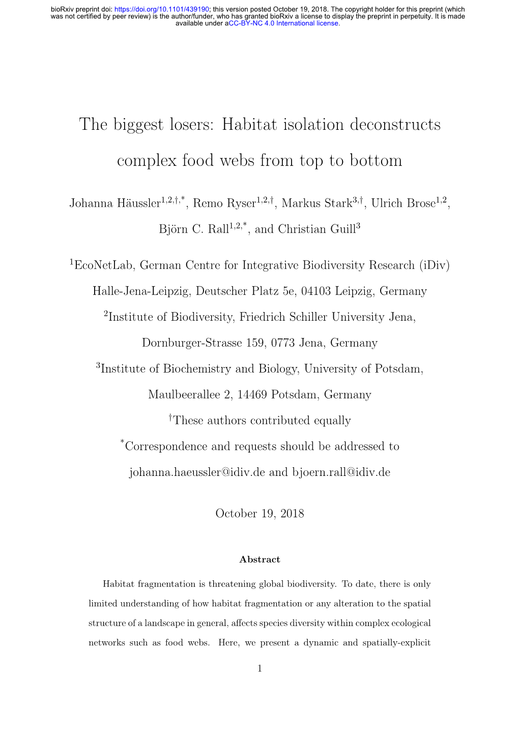 Habitat Isolation Deconstructs Complex Food Webs from Top to Bottom