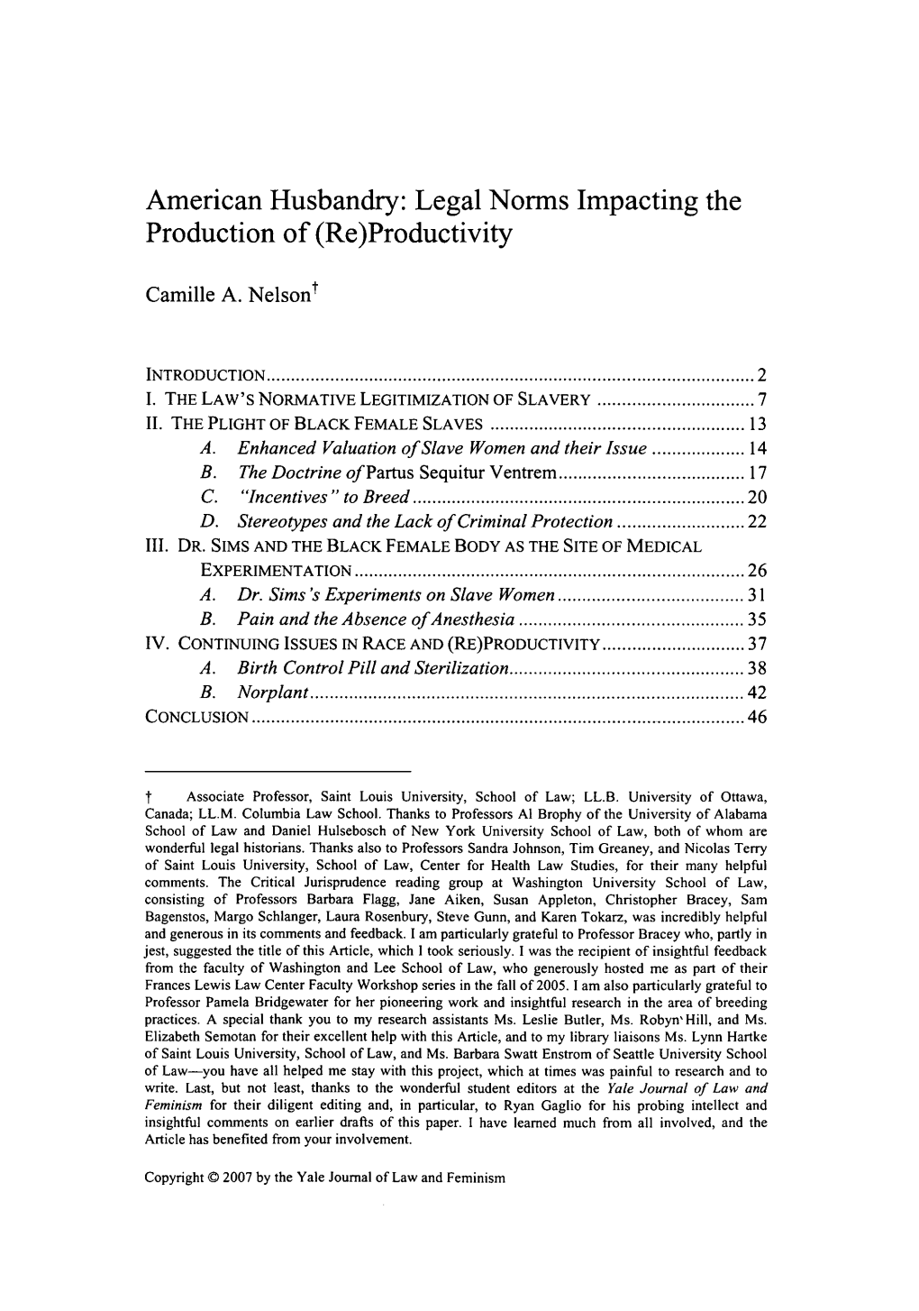 American Husbandry: Legal Norms Impacting the Production of (Re)Productivity