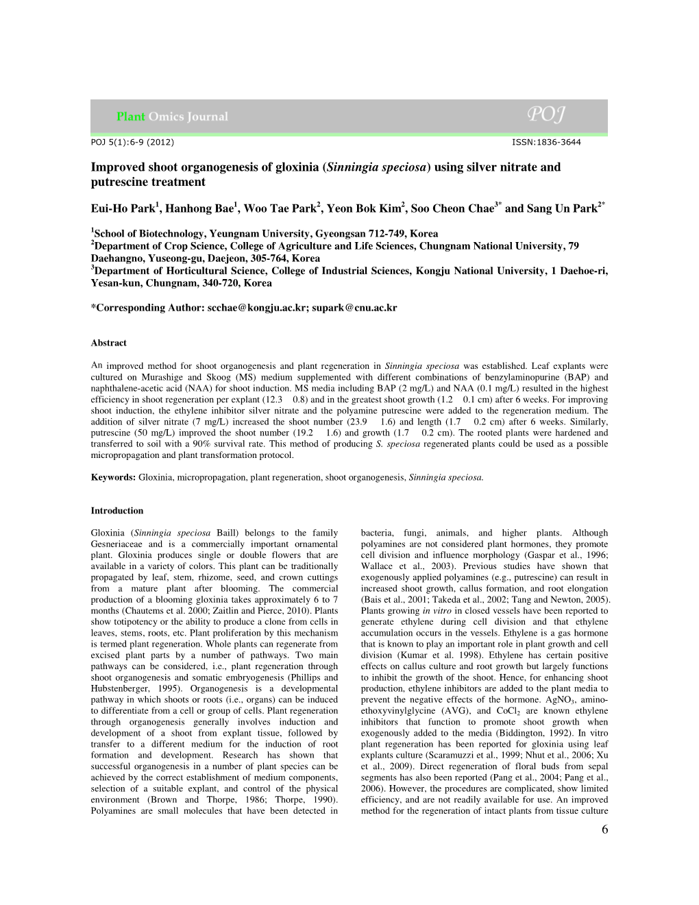 6 Improved Shoot Organogenesis of Gloxinia (Sinningia Speciosa)