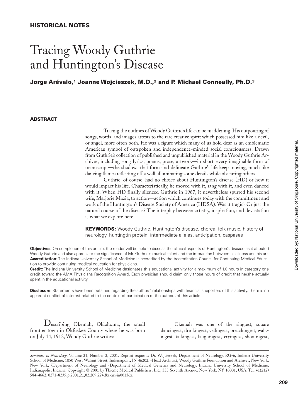 Tracing Woody Guthrie and Huntington's Disease