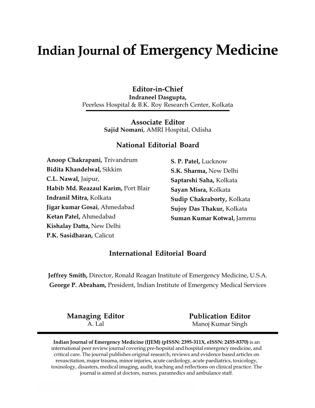 Indian Journal of Emergency Medicine