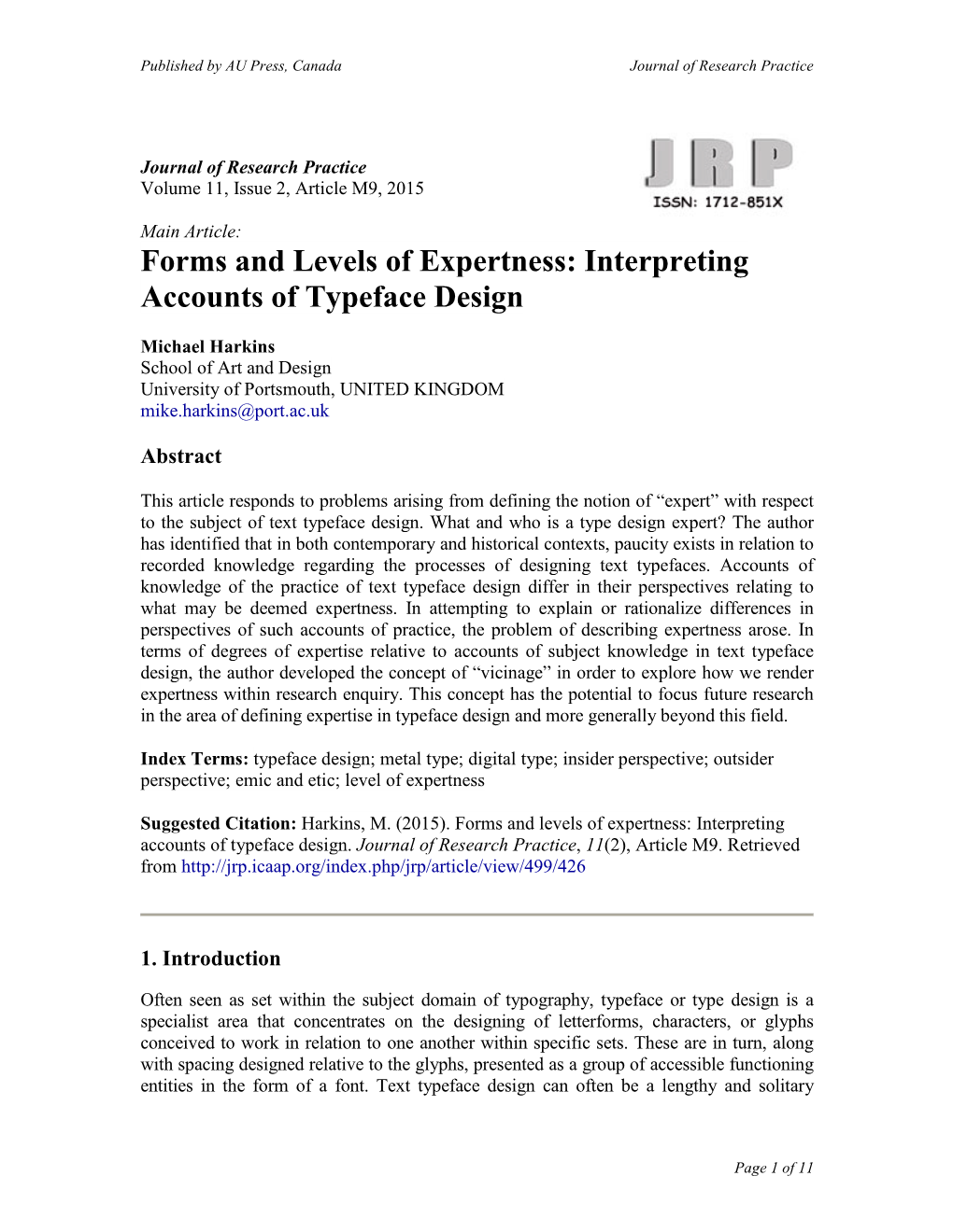 Forms and Levels of Expertness: Interpreting Accounts of Typeface Design