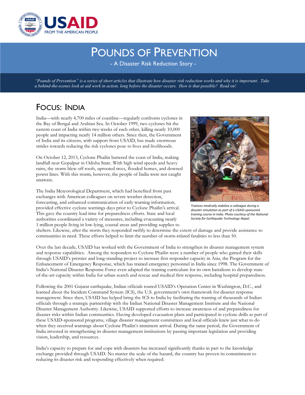 POUNDS of PREVENTION - a Disaster Risk Reduction Story