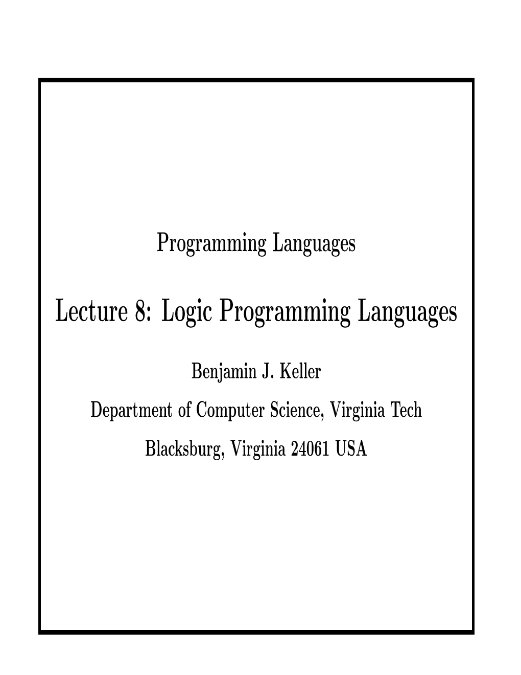 Logic Programming Languages