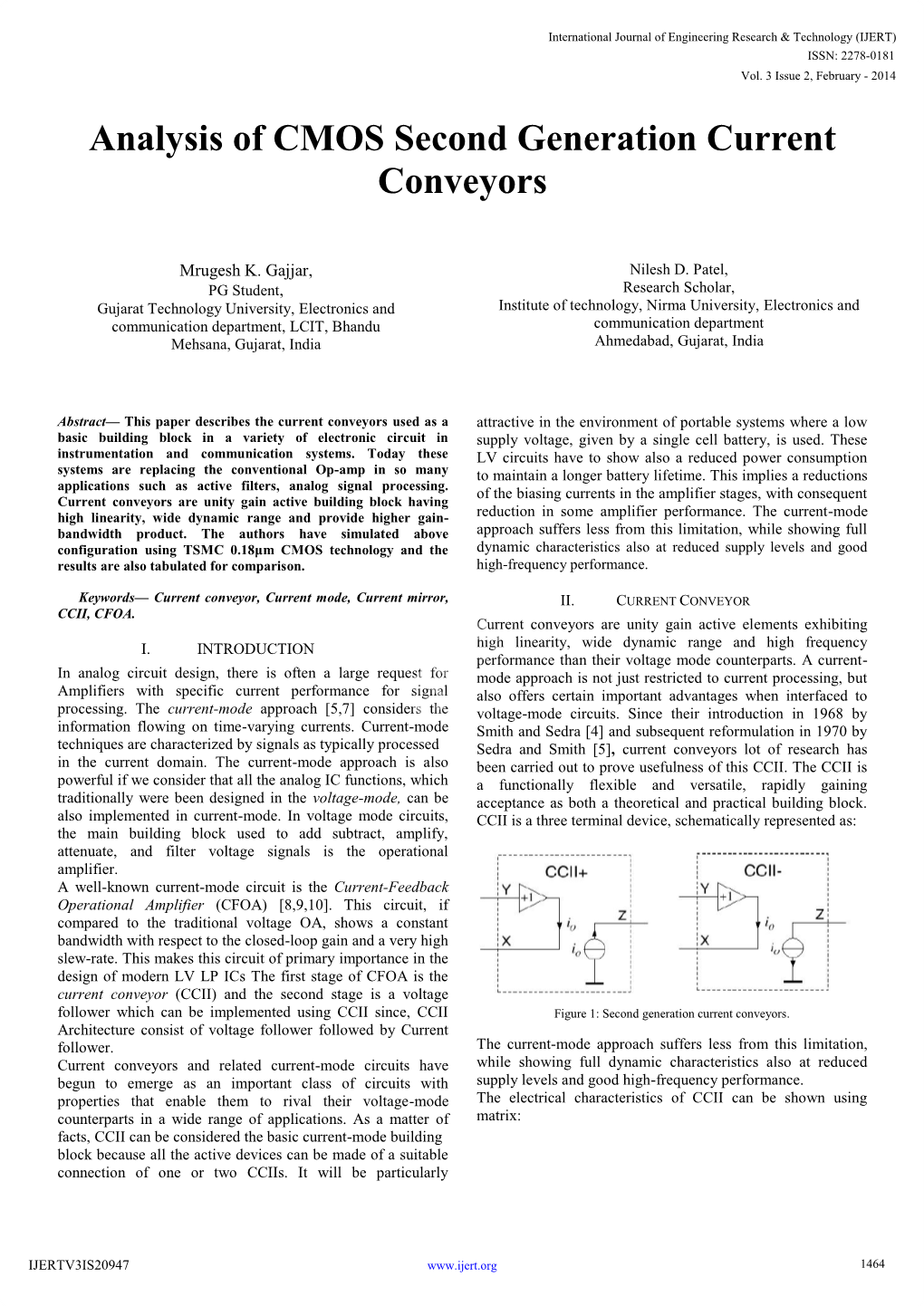 Analysis of CMOS Second Generation Current Conveyors