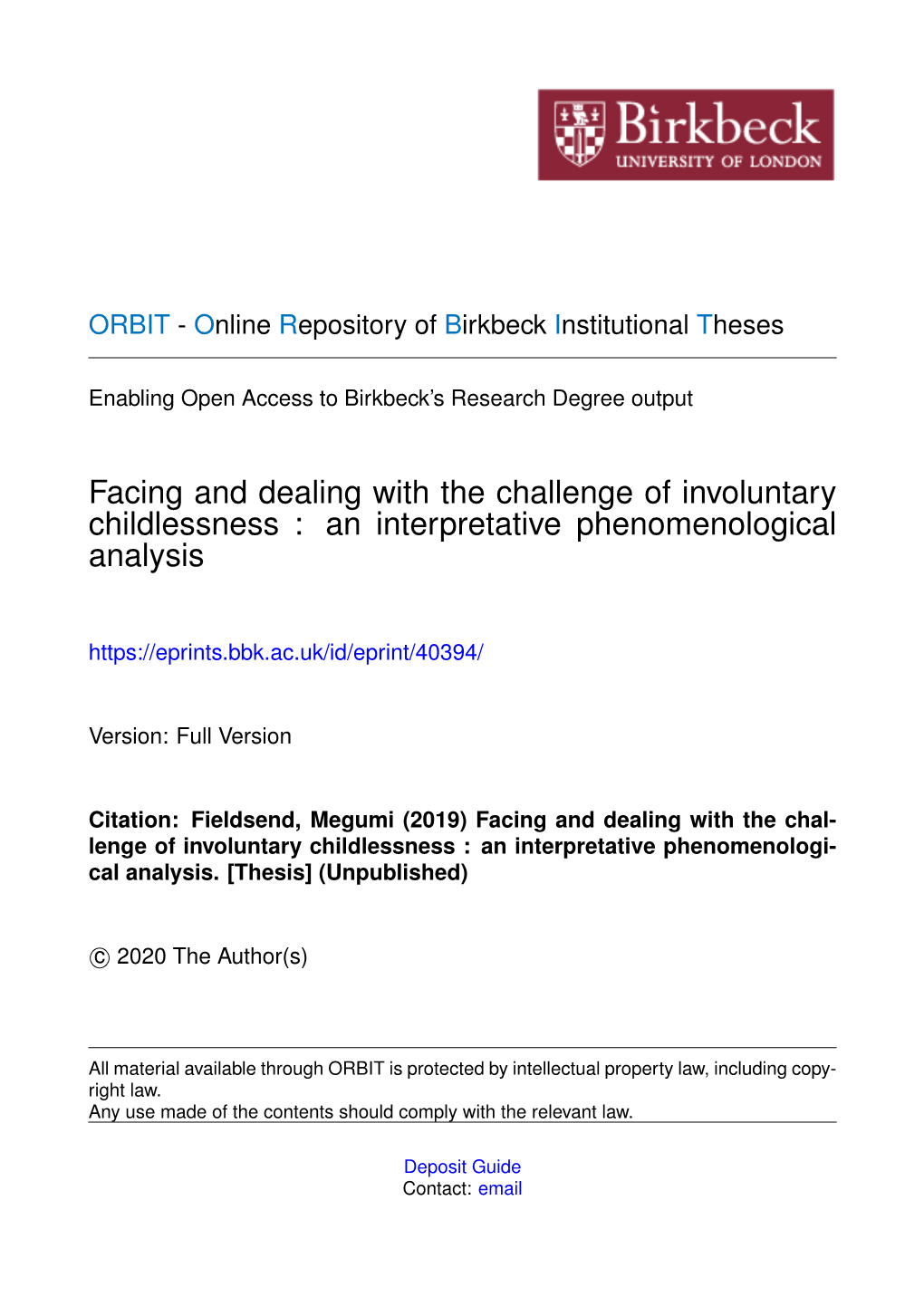 Facing and Dealing with the Challenge of Involuntary Childlessness : an Interpretative Phenomenological Analysis