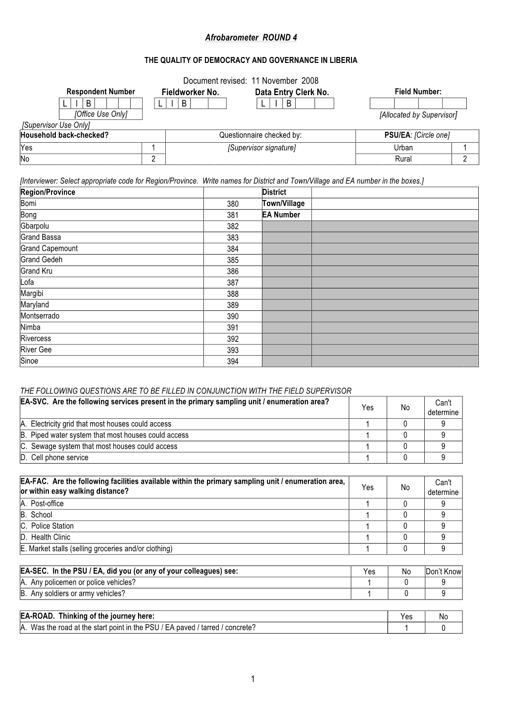 Liberia Round 4 Questionnaire