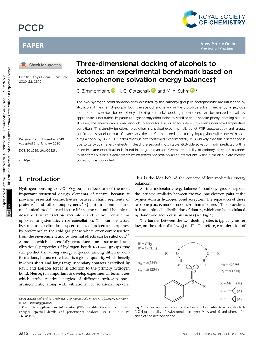 Three-Dimensional Docking of Alcohols to Ketones: an Experimental Benchmark Based on Cite This: Phys