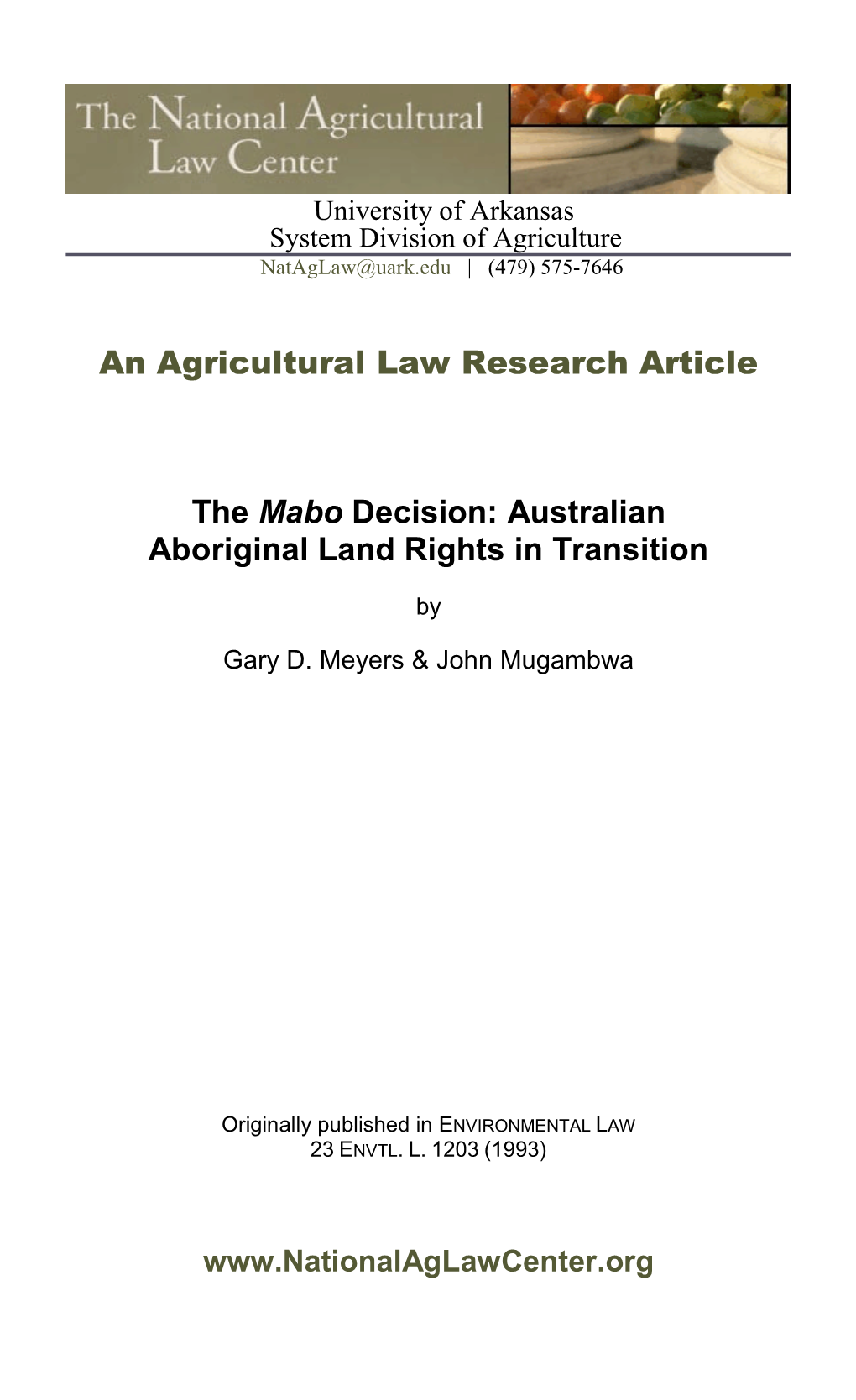 Australian Aboriginal Land Rights in Transition