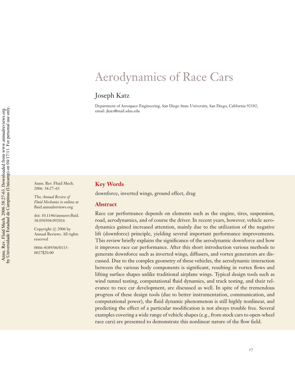 Aerodynamics of Race Cars