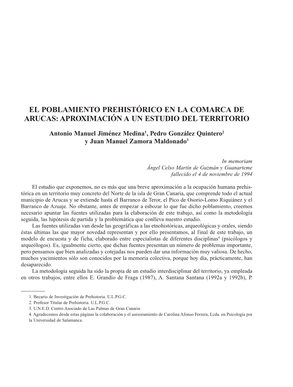 El Poblamiento Prehistórico En La Comarca De Arucas: Aproximación a Un Estudio Del Territorio