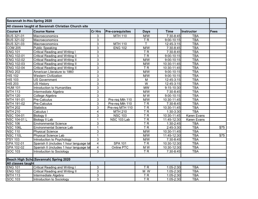 Spring 2020 Schedule