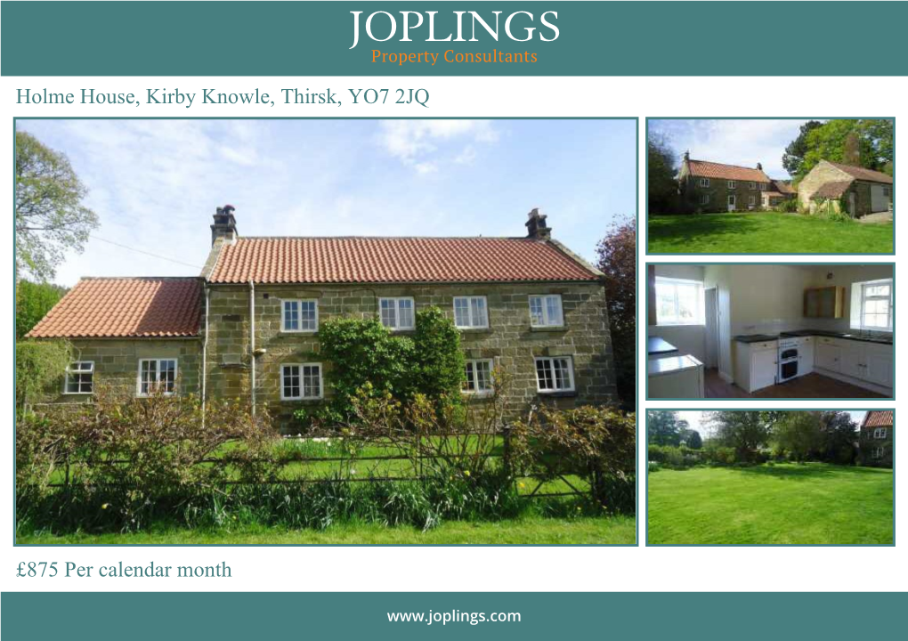 Holme House, Kirby Knowle, Thirsk, YO7 2JQ £875 Per Calendar Month