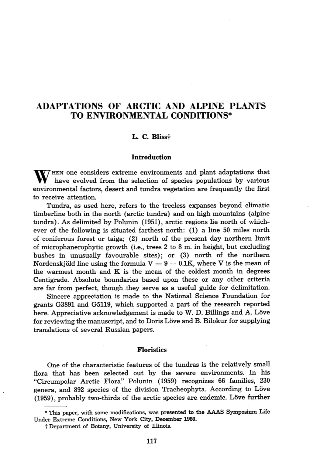 Adaptations of Arctic and Alpine Plants To