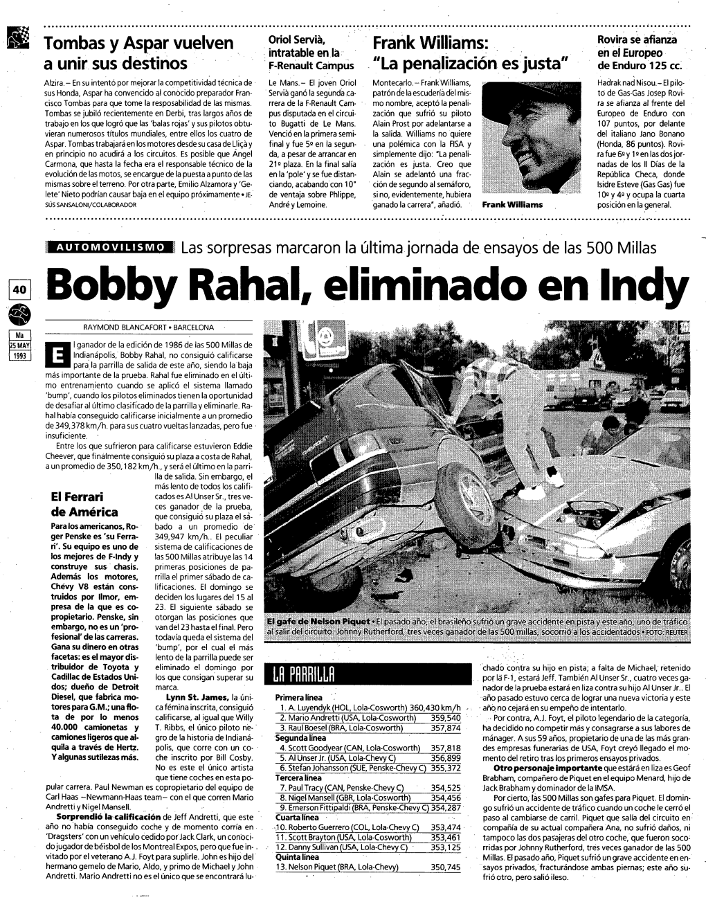 4Ohbobby Rahal, Éhminado En Indy