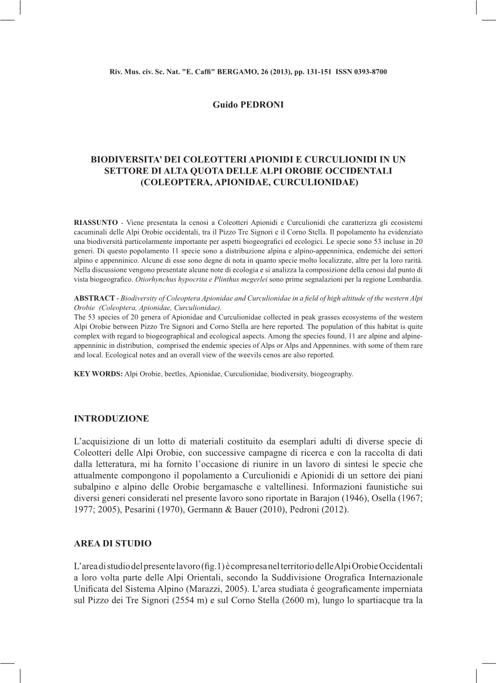 Guido PEDRONI BIODIVERSITA' DEI COLEOTTERI APIONIDI E