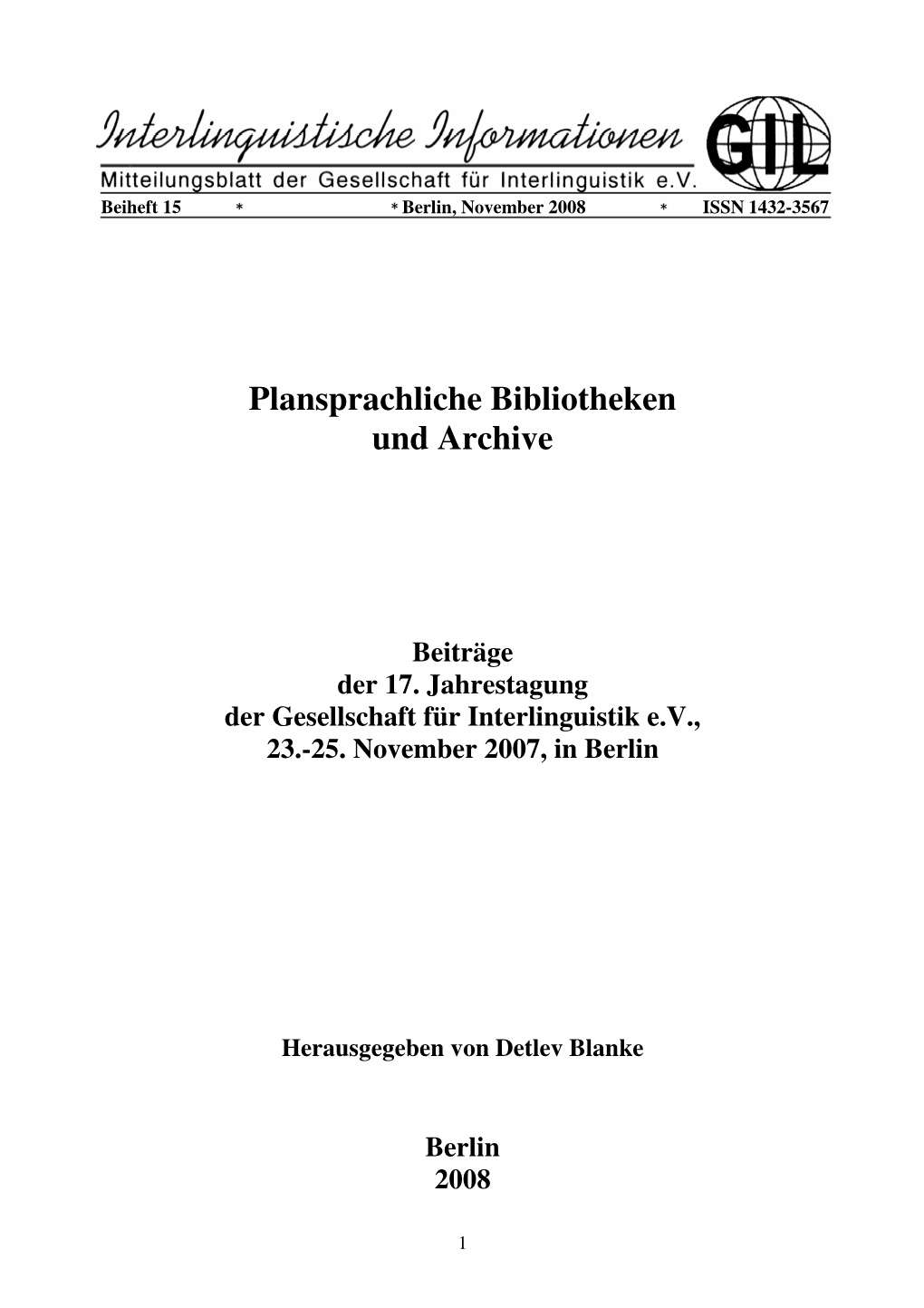 Plansprachliche Bibliotheken Und Archive