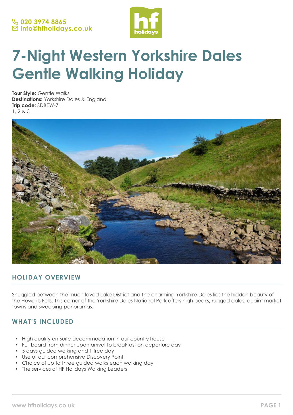 7-Night Western Yorkshire Dales Gentle Walking Holiday