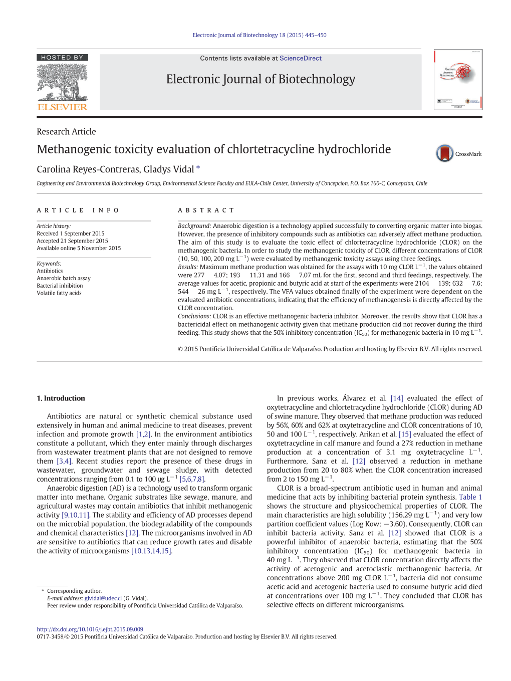 Methanogenic Toxicity Evaluation of Chlortetracycline Hydrochloride