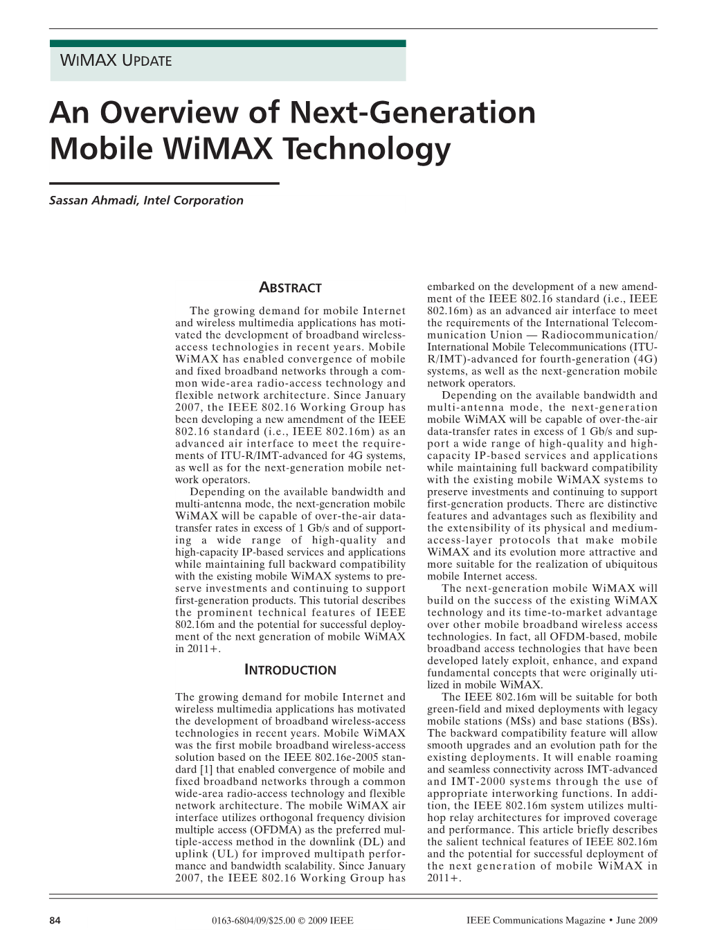 An Overview of Next-Generation Mobile Wimax Technology
