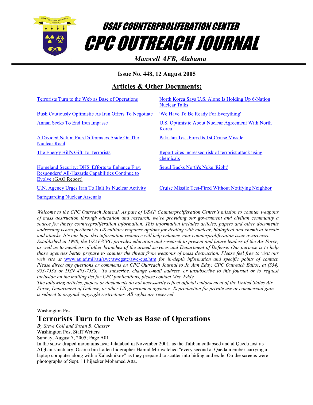 USAF Counterproliferation Center CPC Outreach Journal #448