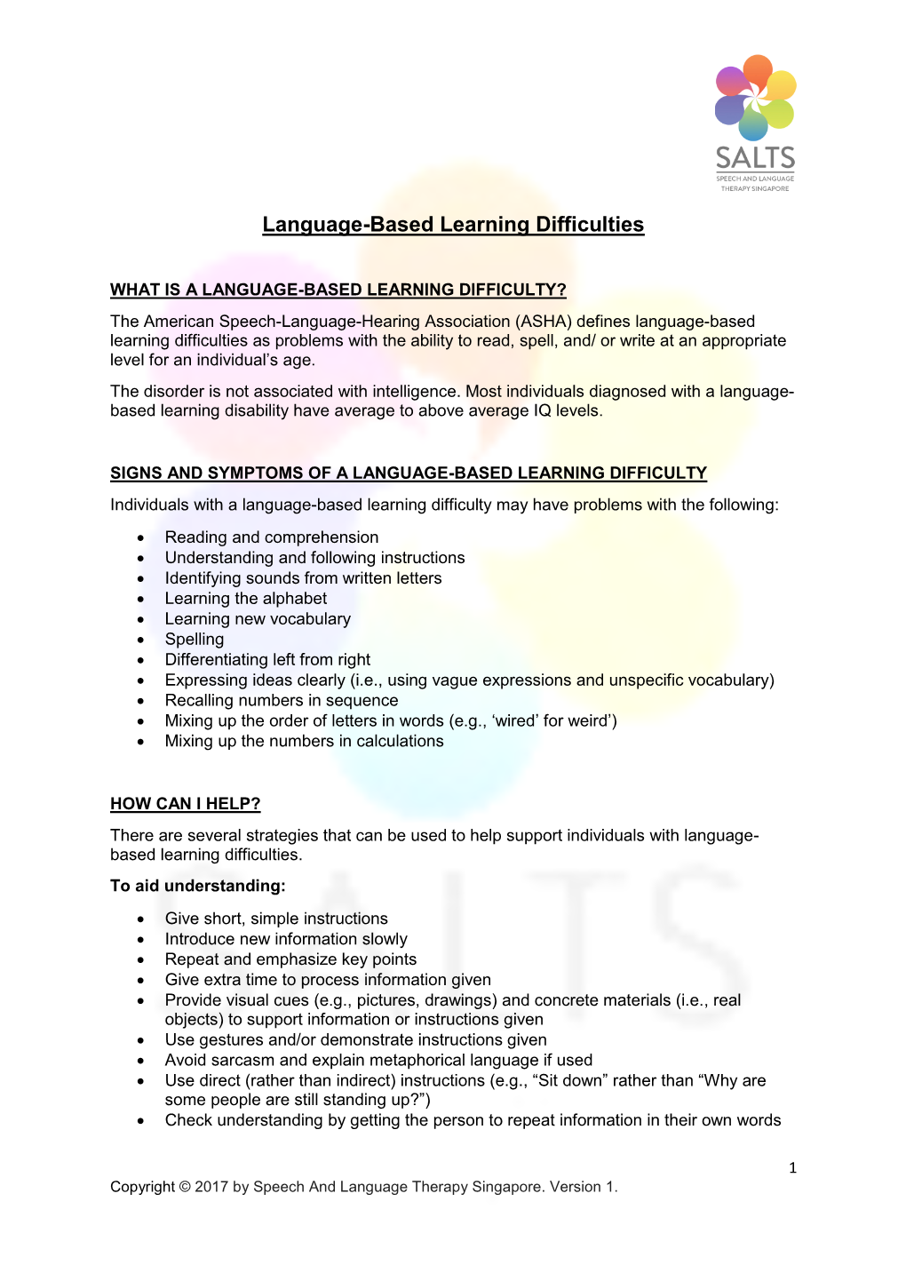 Language-Based Learning Difficulties