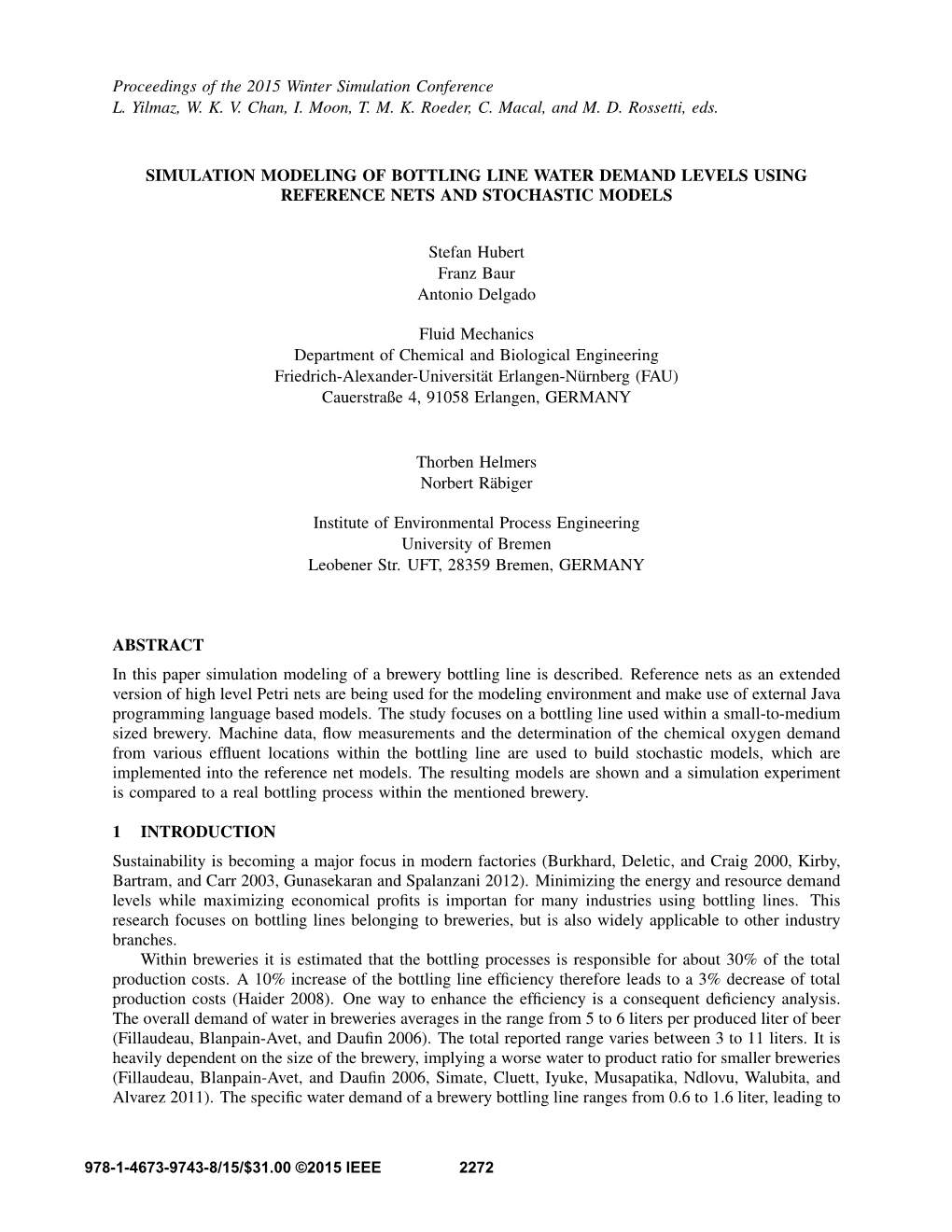 Simulation Modeling of Bottling Line Water Demand Levels Using Reference Nets and Stochastic Models