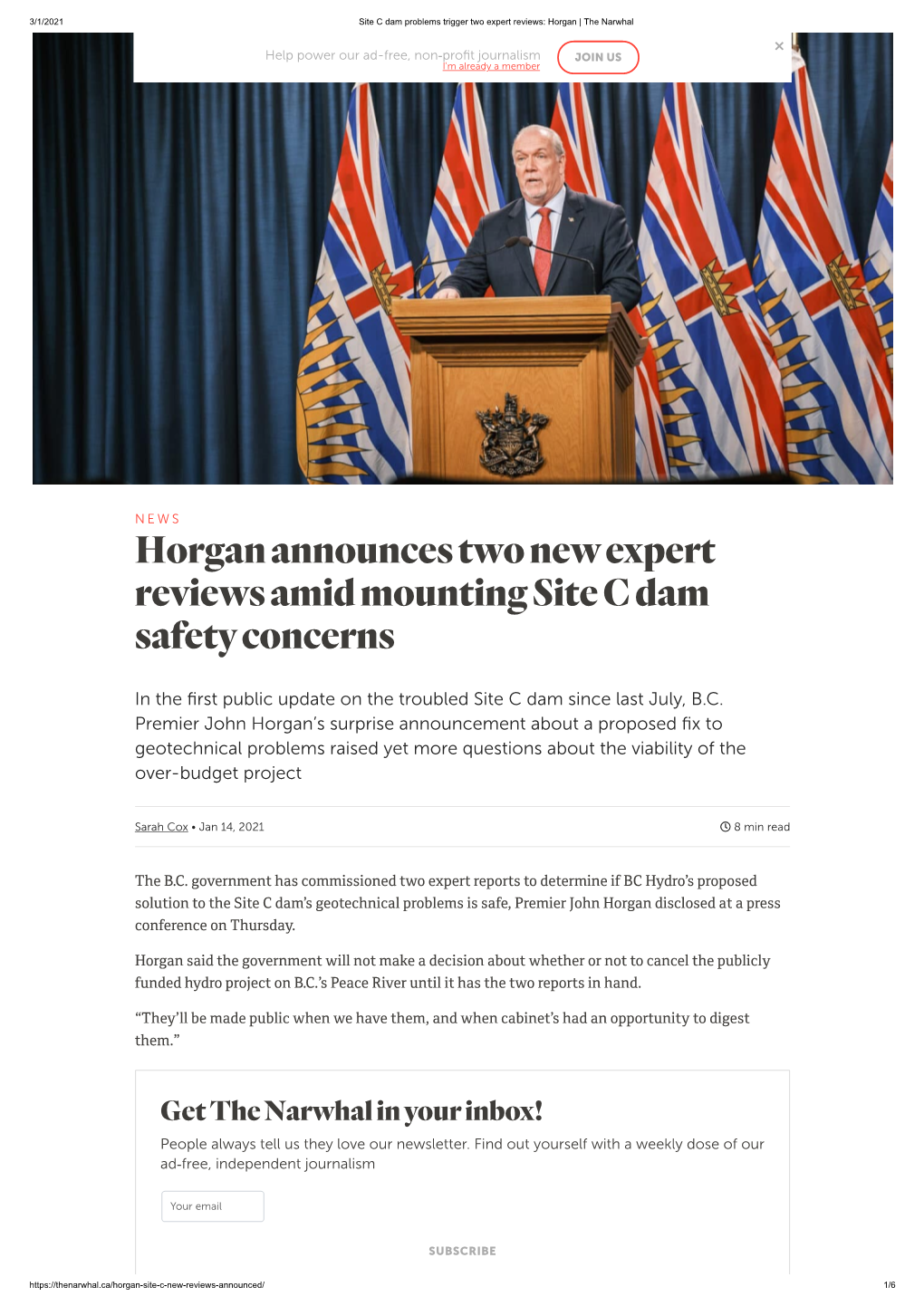 Horgan Announcestwo Newexpert Reviewsamidmounting Site C Dam