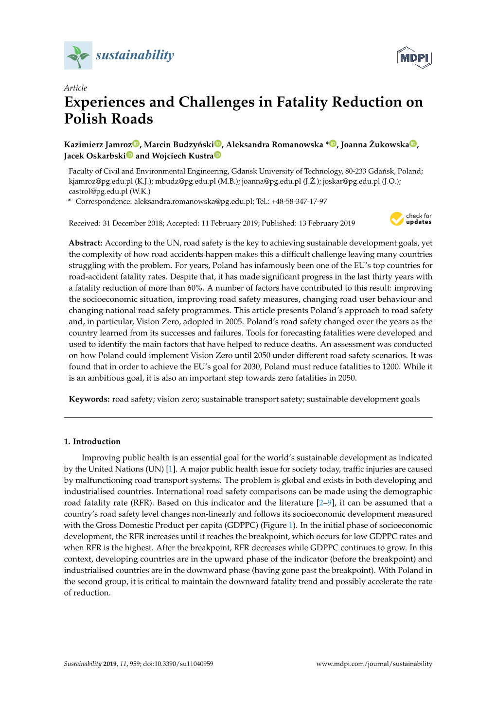 Experiences and Challenges in Fatality Reduction on Polish Roads