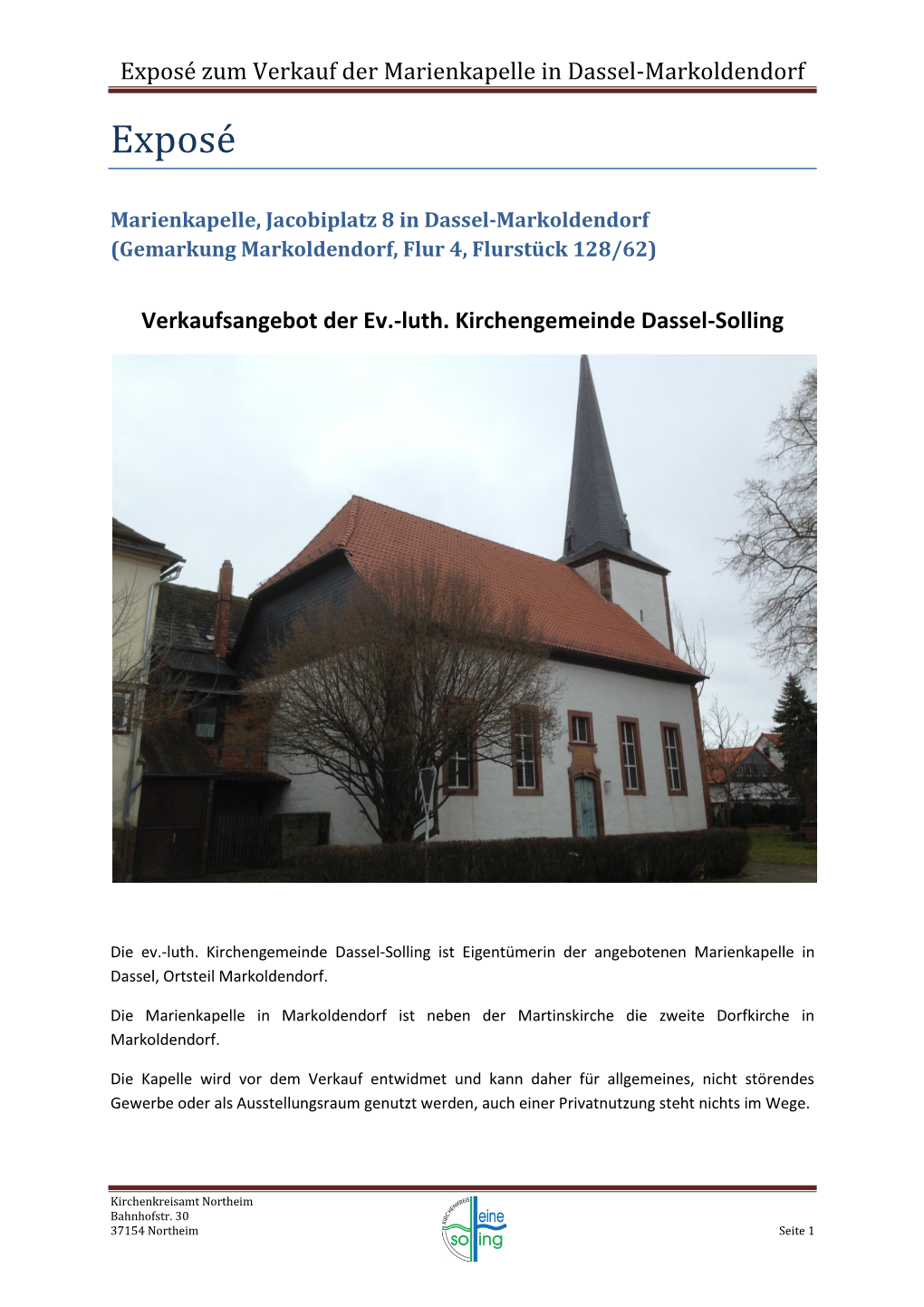 Exposé Zum Verkauf Der Marienkapelle in Dassel-Markoldendorf