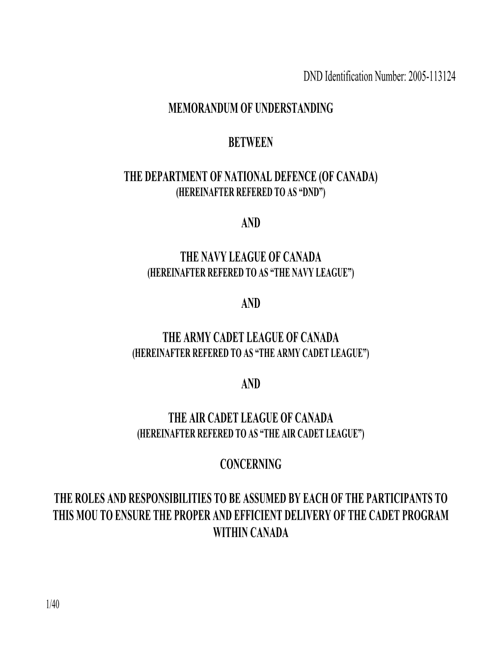 Memorandum of Understanding (MOU)