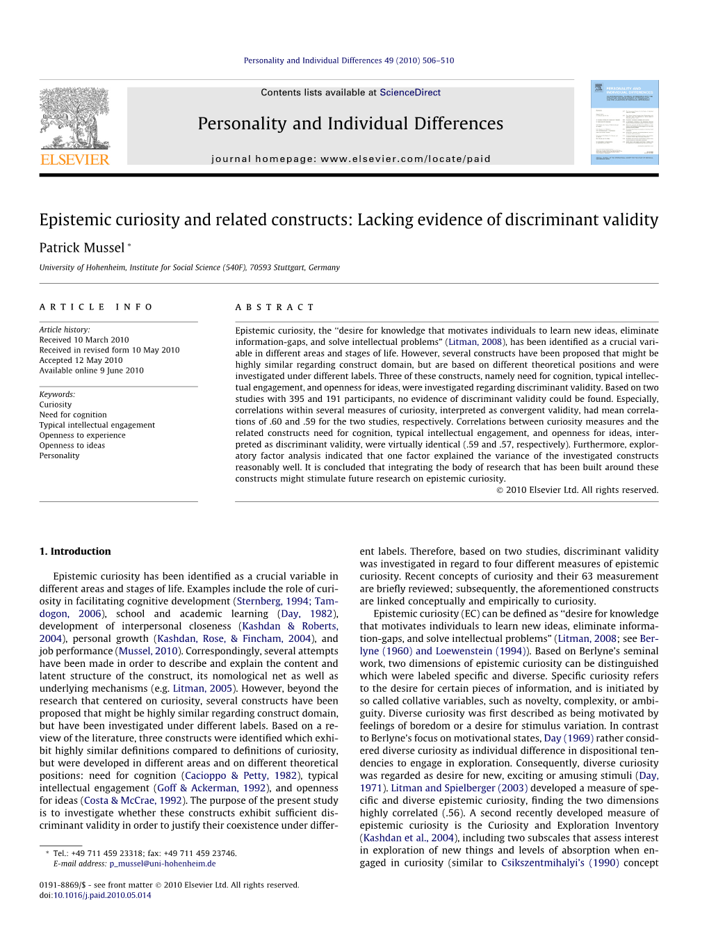 Epistemic Curiosity and Related Constructs: Lacking Evidence of Discriminant Validity