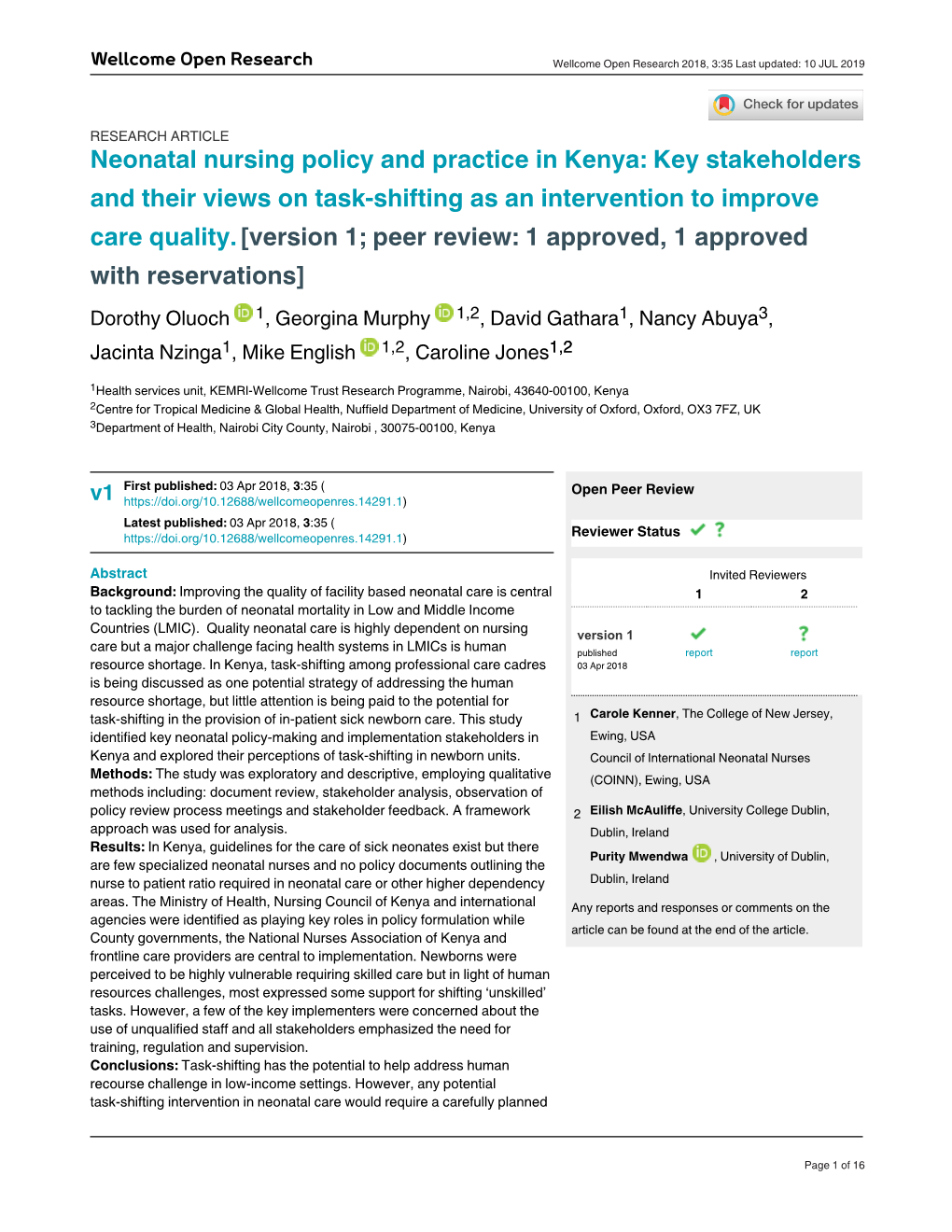 Neonatal Nursing Policy and Practice in Kenya: Key Stakeholders and Their Views on Task-Shifting As an Intervention to Improve Care Quality