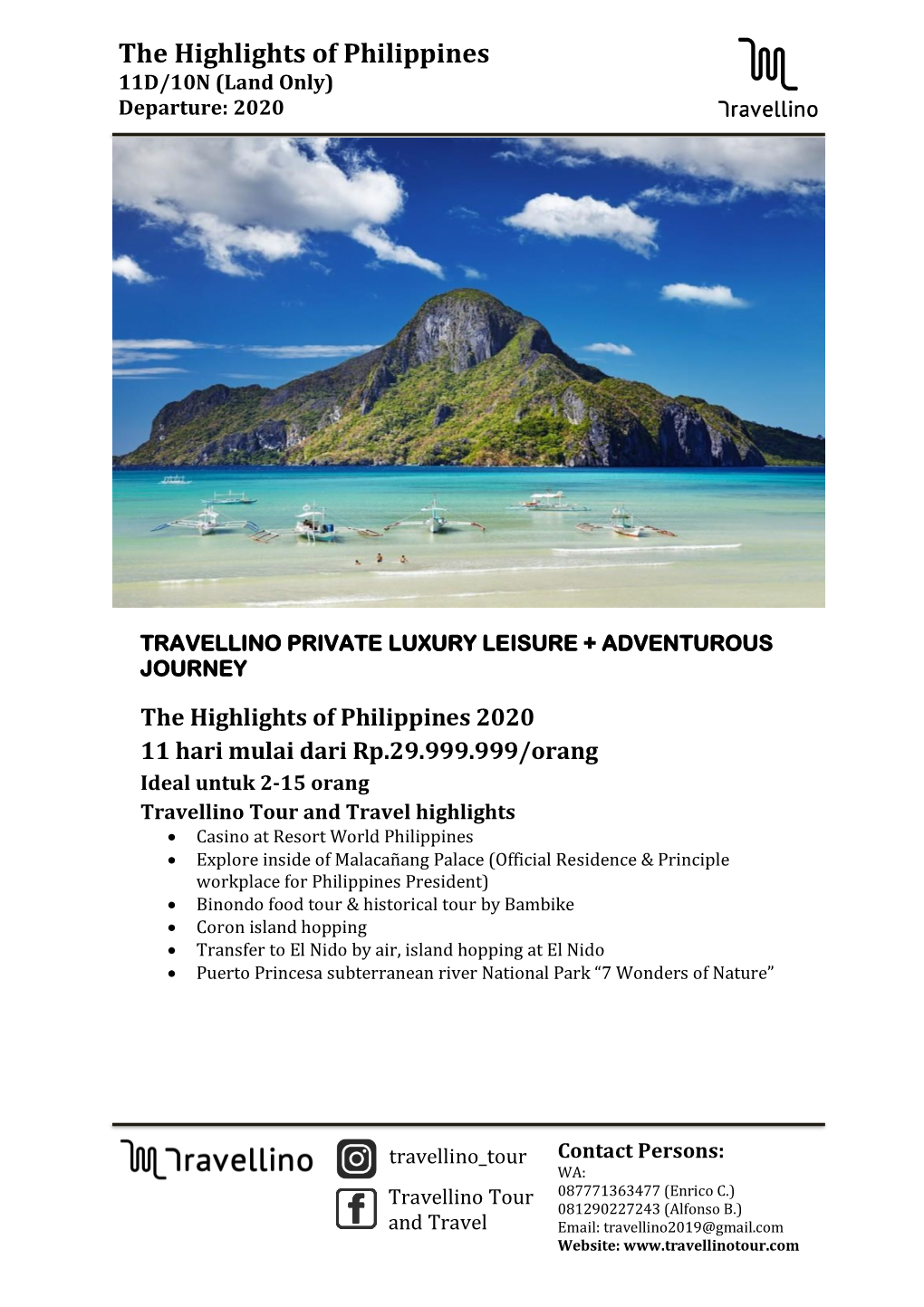 The Highlights of Philippines 11D/10N (Land Only) Departure: 2020