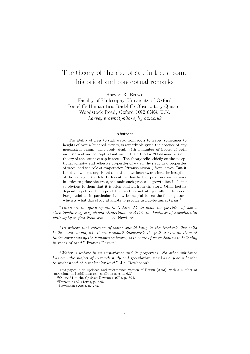 The Theory of the Rise of Sap in Trees: Some Historical and Conceptual Remarks