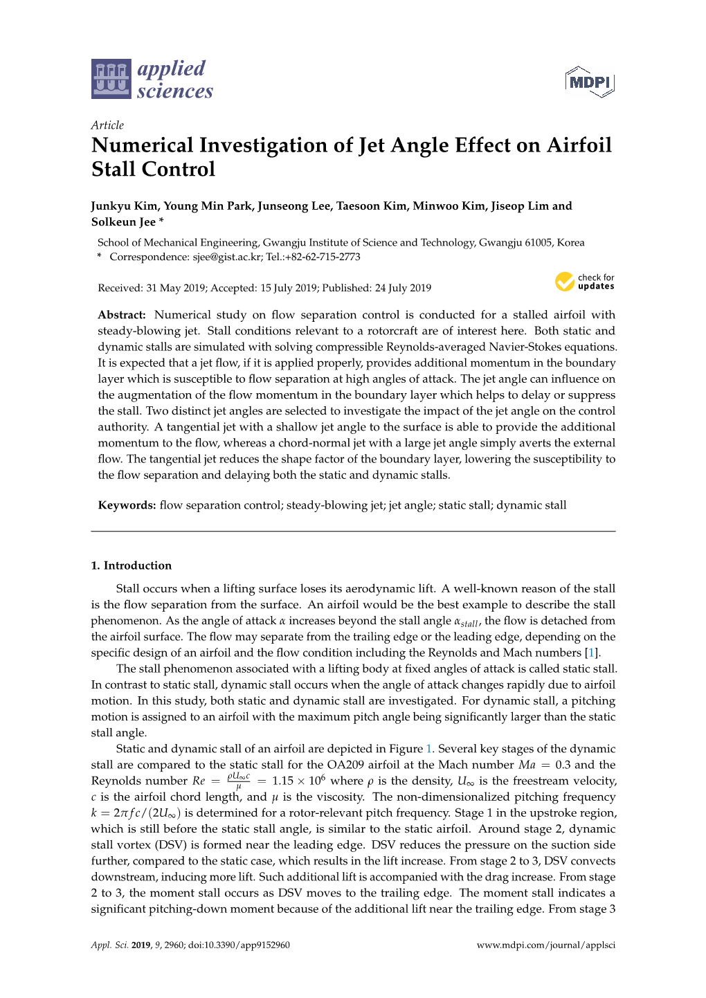 Numerical Investigation of Jet Angle Effect on Airfoil Stall Control